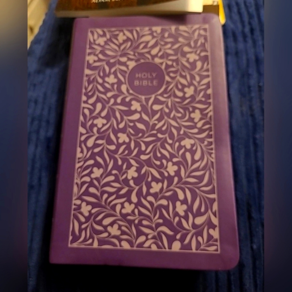 Purple Holy Bible with Floral Design